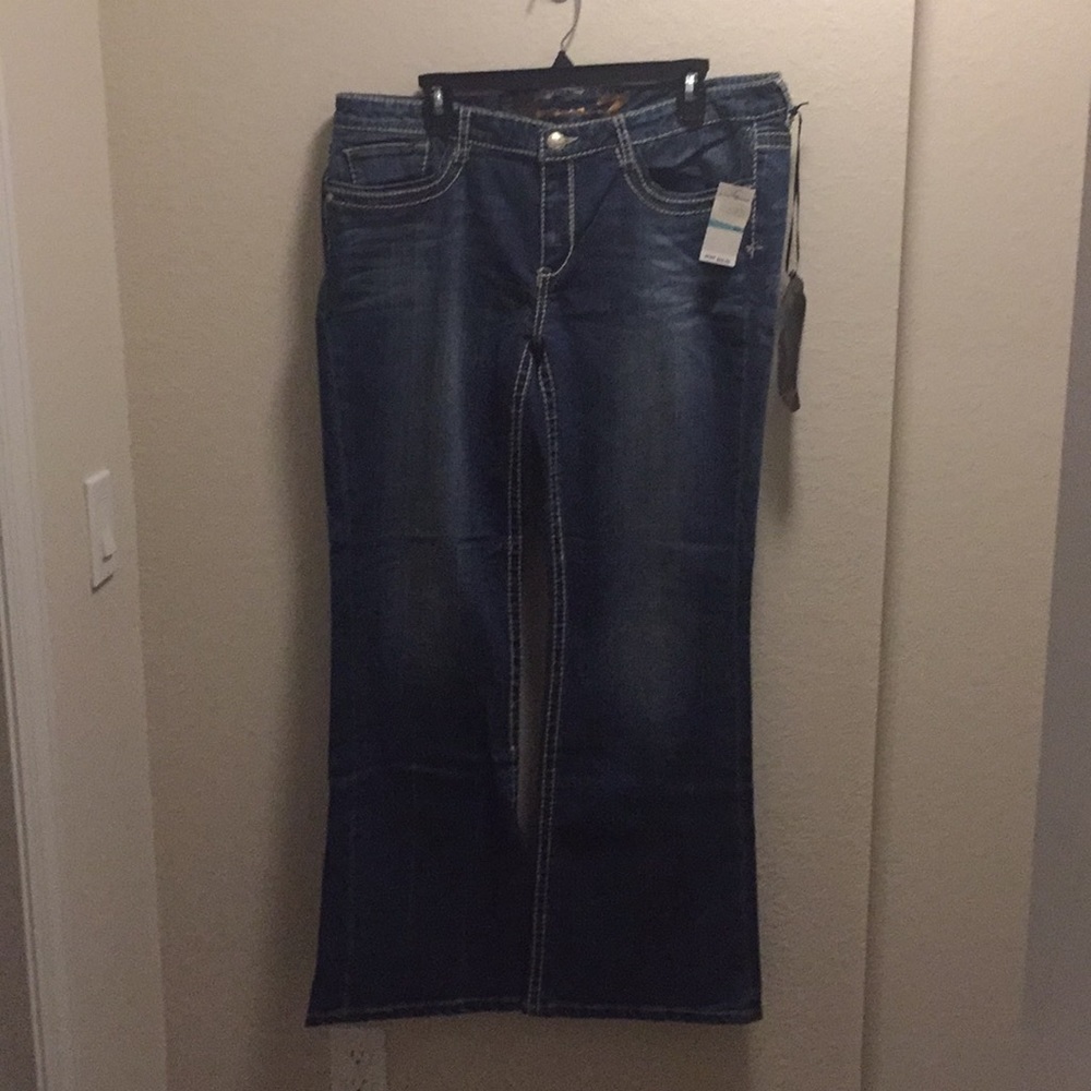 Seven7 Blue Boot Cut Jeans With Embellished Back Pockets Size 16